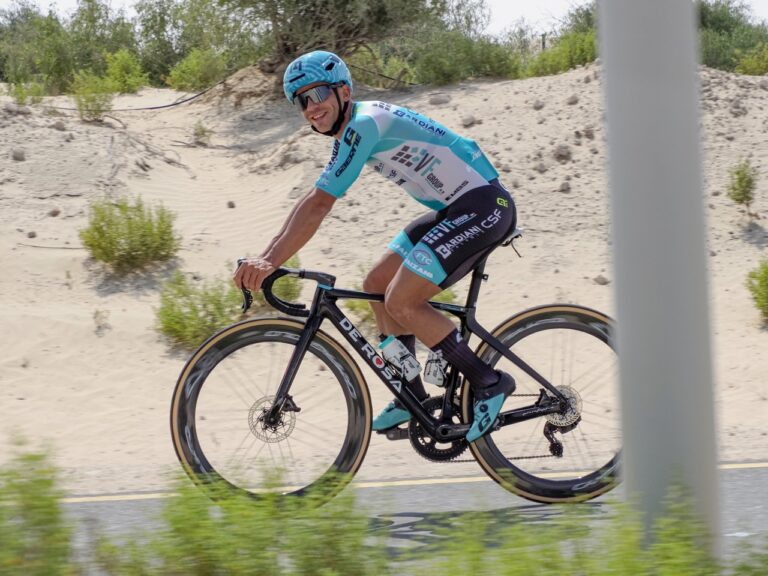 VF GROUP BARDIANI-CSF FAIZANÈ: ENRICO ZANONCELLO IN THE BREAKAWAY IN THE FINAL STAGE OF THE UAE TOUR.