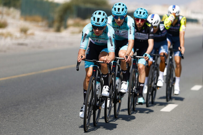 VF GROUP BARDIANI-CSF FAIZANÈ: UAE TOUR, STAGE THREE. TAROZZI, BIAGINI, AND CONFORTI IN THE BREAKAWAY.